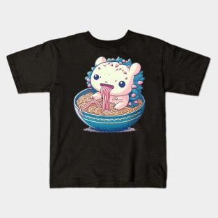 Cute Axolotl Eating Ramen Kawaii Retro Vintage 90s Vibes Kids T-Shirt